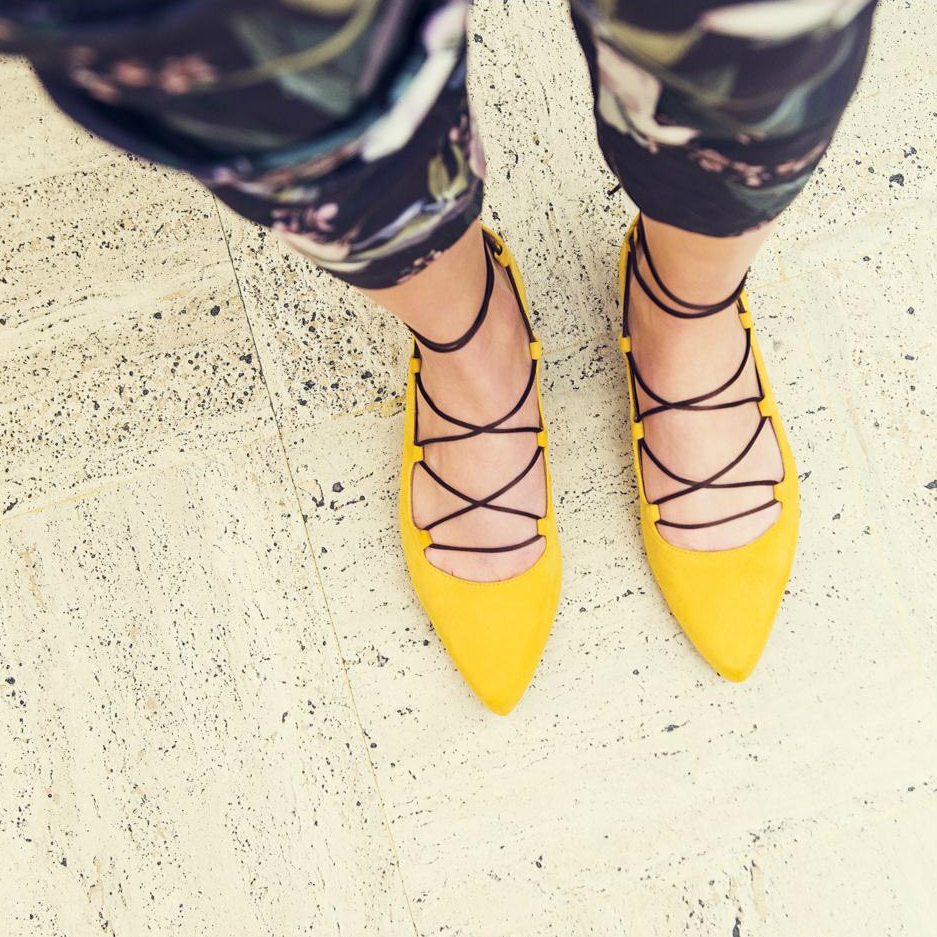 Nairobi Lace Up Ballet Pumps in Yellow Sarenza Pickture