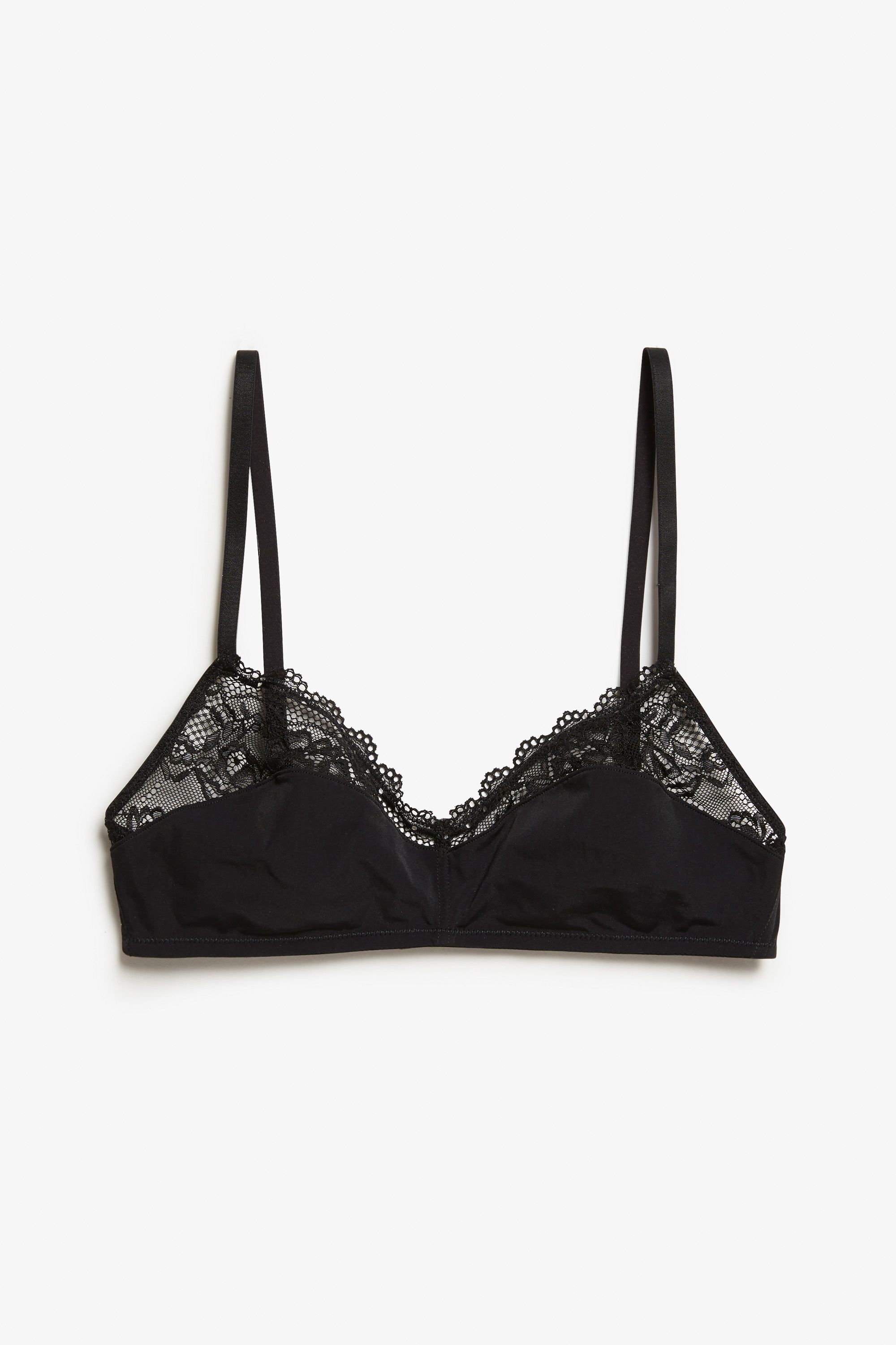 Partly lacey soft bra - Black - Monki - Pickture